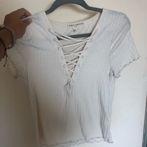 Urban Outfitters Cream Lace-Up Top